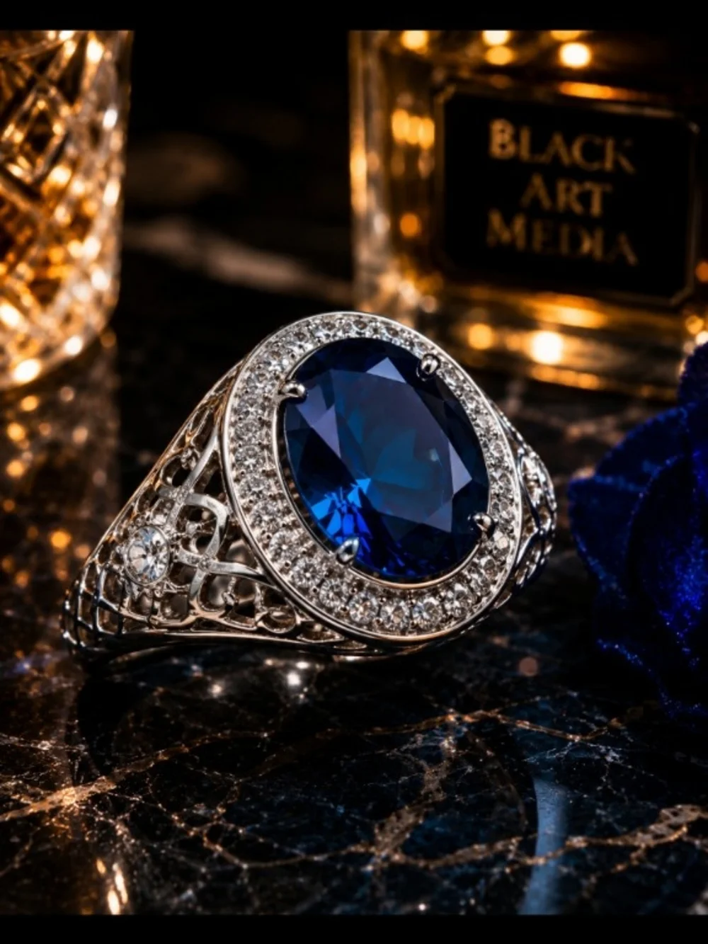Vintage-Inspired Sapphire Halo Ring in Blue - Women Jewelry